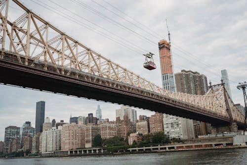 From below of famous Queensboro Bridge over East River placed in New York City