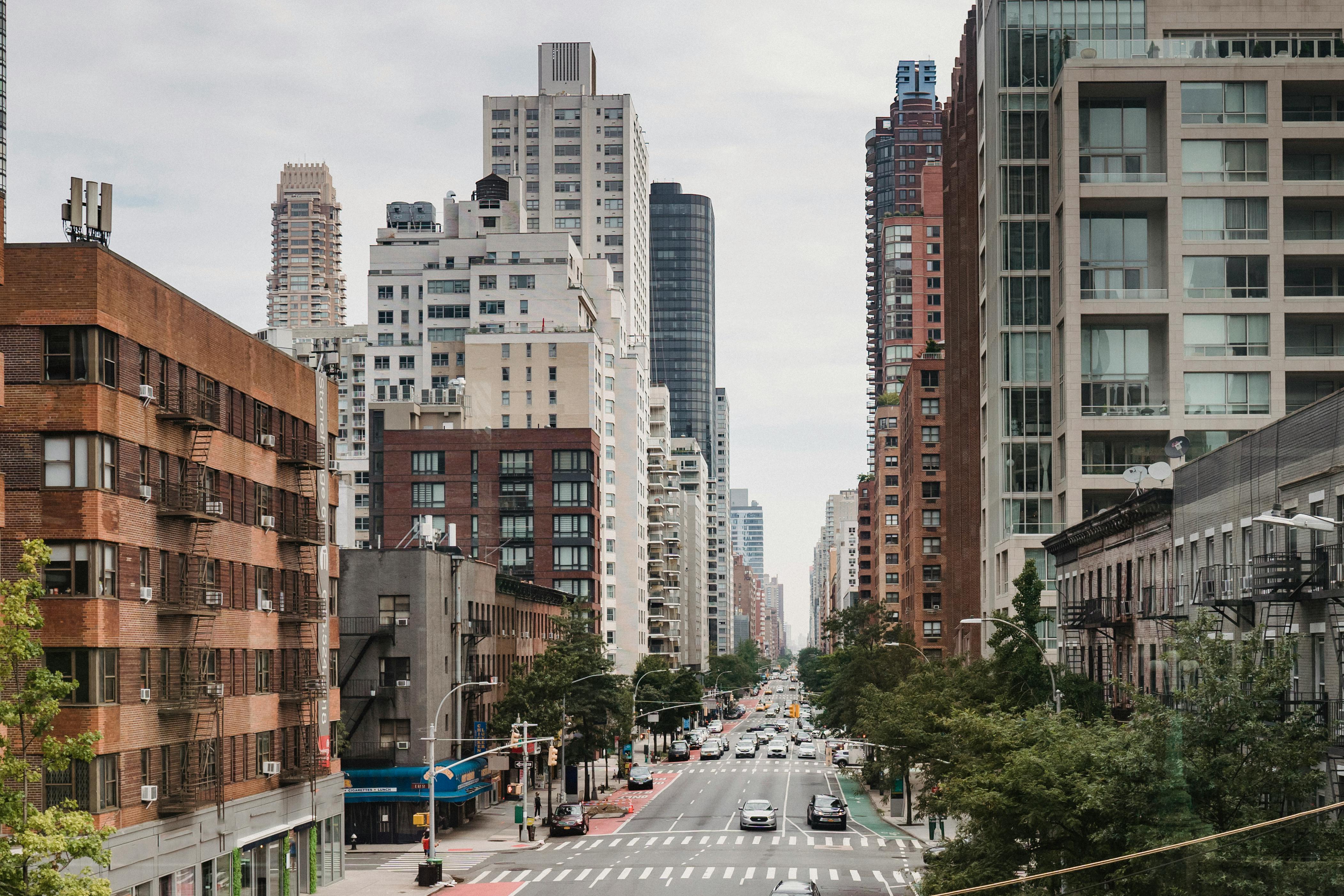 new york city district with modern skyscrapers