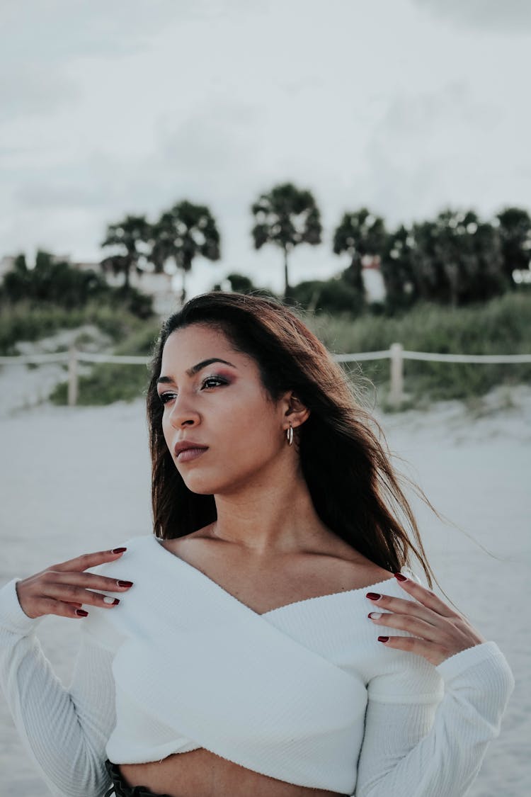 Glamorous Ethnic Woman Standing On Beach