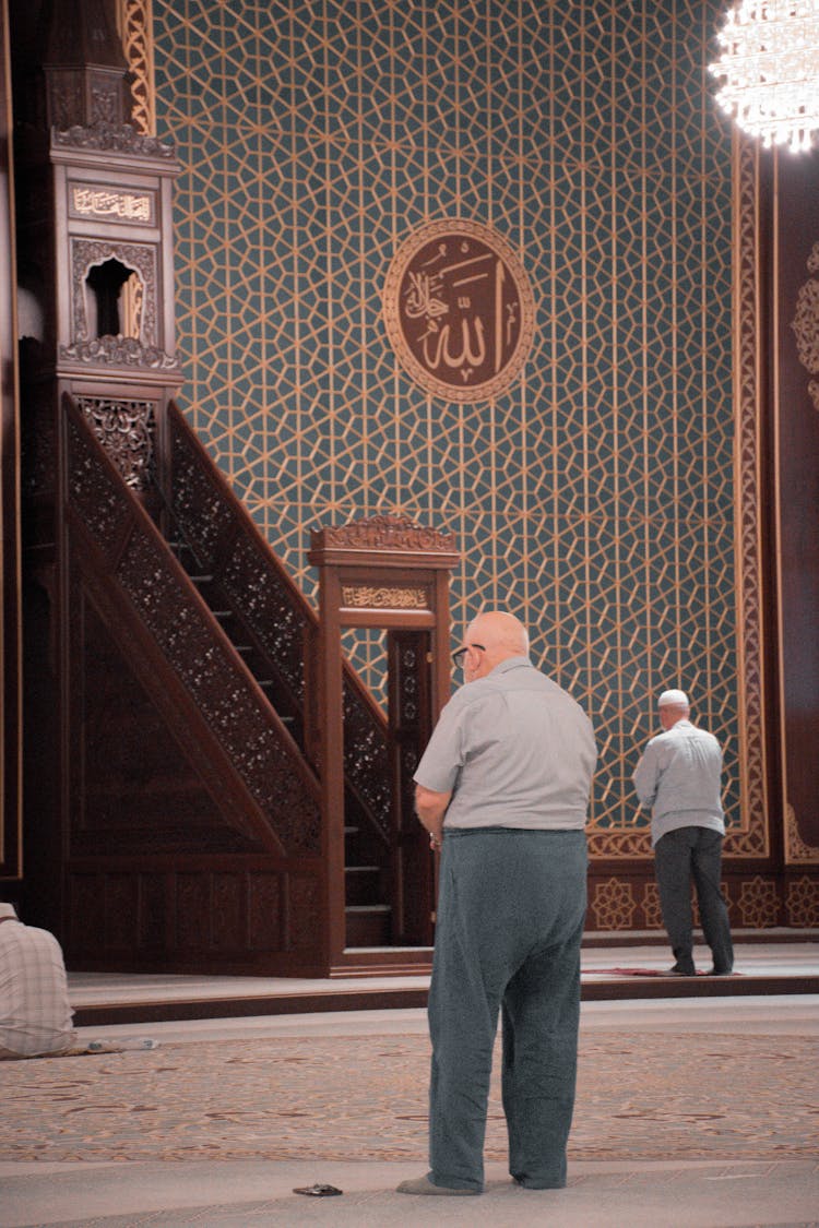 Elderly Men In A Mosque Praying 