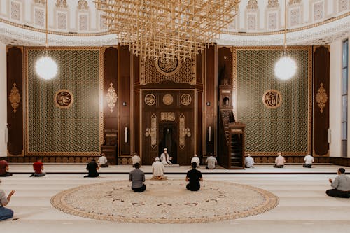 Muslims Praying in Luxury Mosque Hall