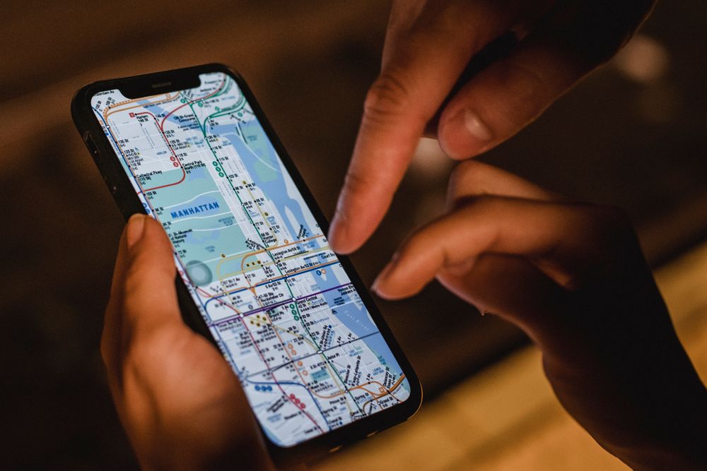 Navigation map displayed on a phone
