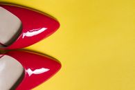 Red Heels on Yellow Studio Background