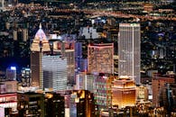 Aerial View of City Buildings during Night Time
