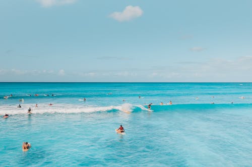 A People Using Surfboards on the Sea 