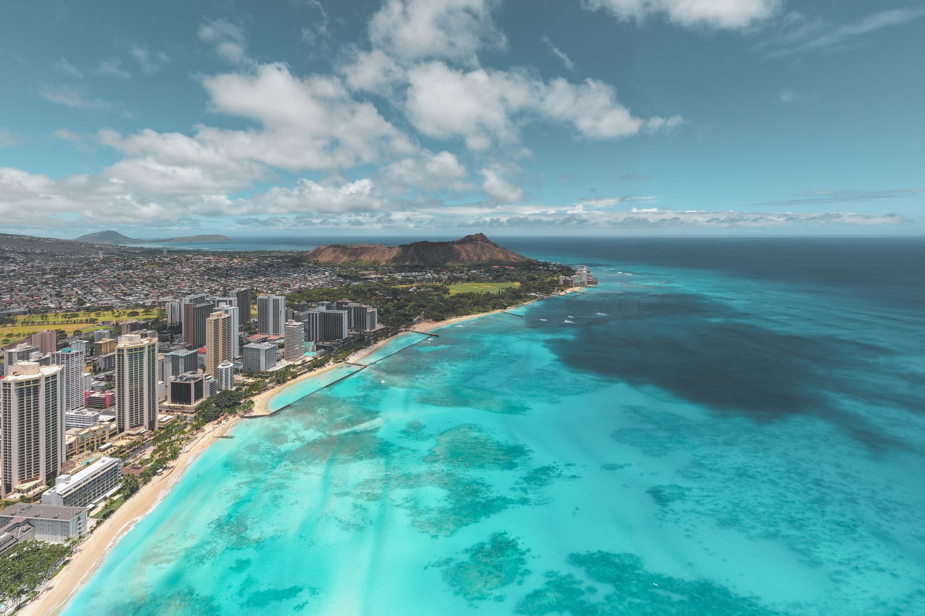 Aerial view of Waikiki, Diamond Head, and Honolulu, Hawaii