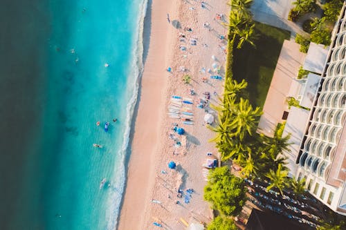 Drone Shot of a Busy Seashore 