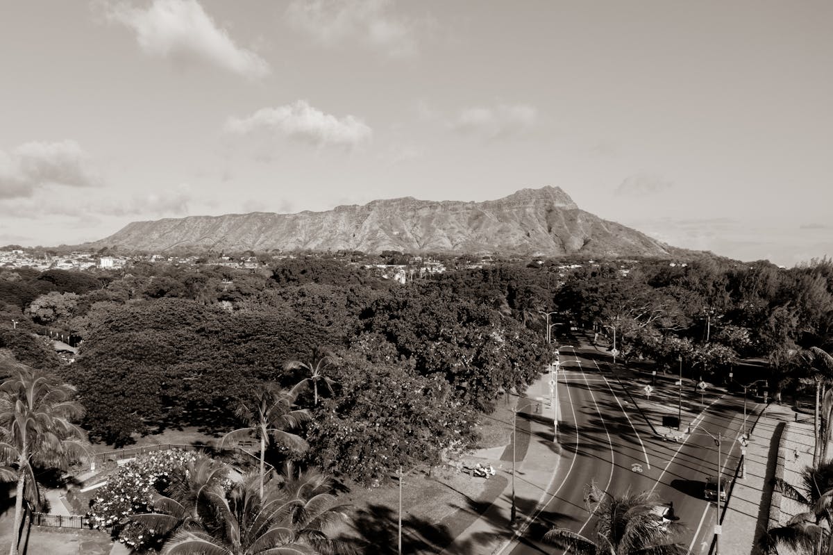 Panoramic view of Waikiki from Diamond Head summit trail, Oahu