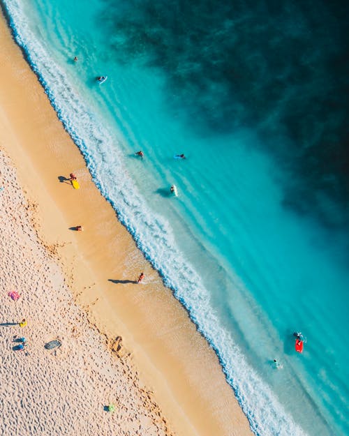 Drone Shot of a Beach and Turquoise Sea