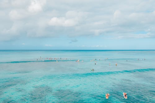 Free People Surfing on a Blue Sea Stock Photo