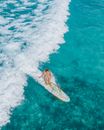 Woman in White and Black Bikini Surfing on Blue Ocean Water