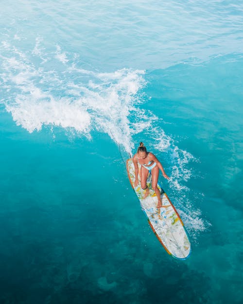 Free Woman in Black Bikini Surfing on Blue Sea Stock Photo