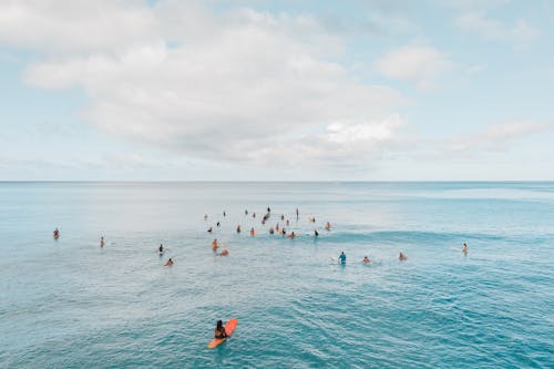 Surfers in the Blue Sea