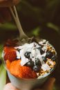 White Ice Cream With Sliced Strawberries and Black Berries on Clear Glass Bowl