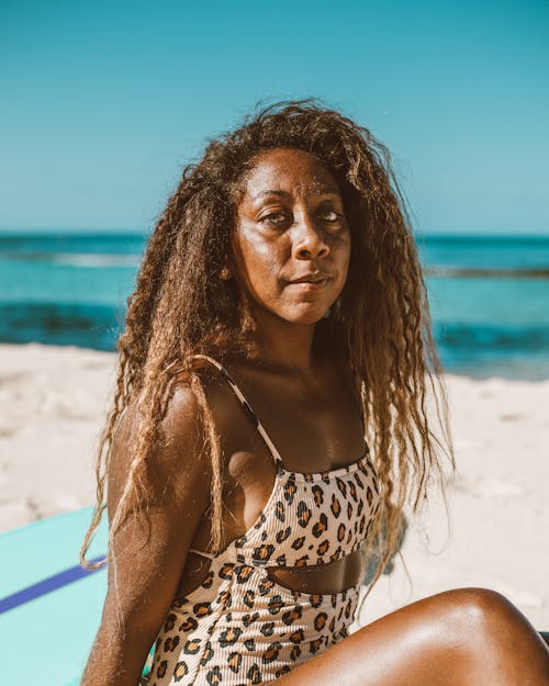 A Woman Wearing Leopard Print Swimsuit