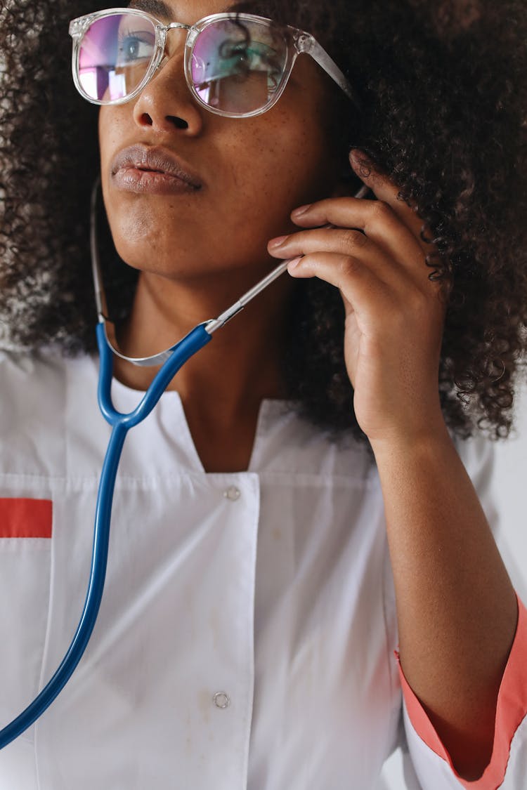 Female Doctor Wearing A Blue Stethoscope