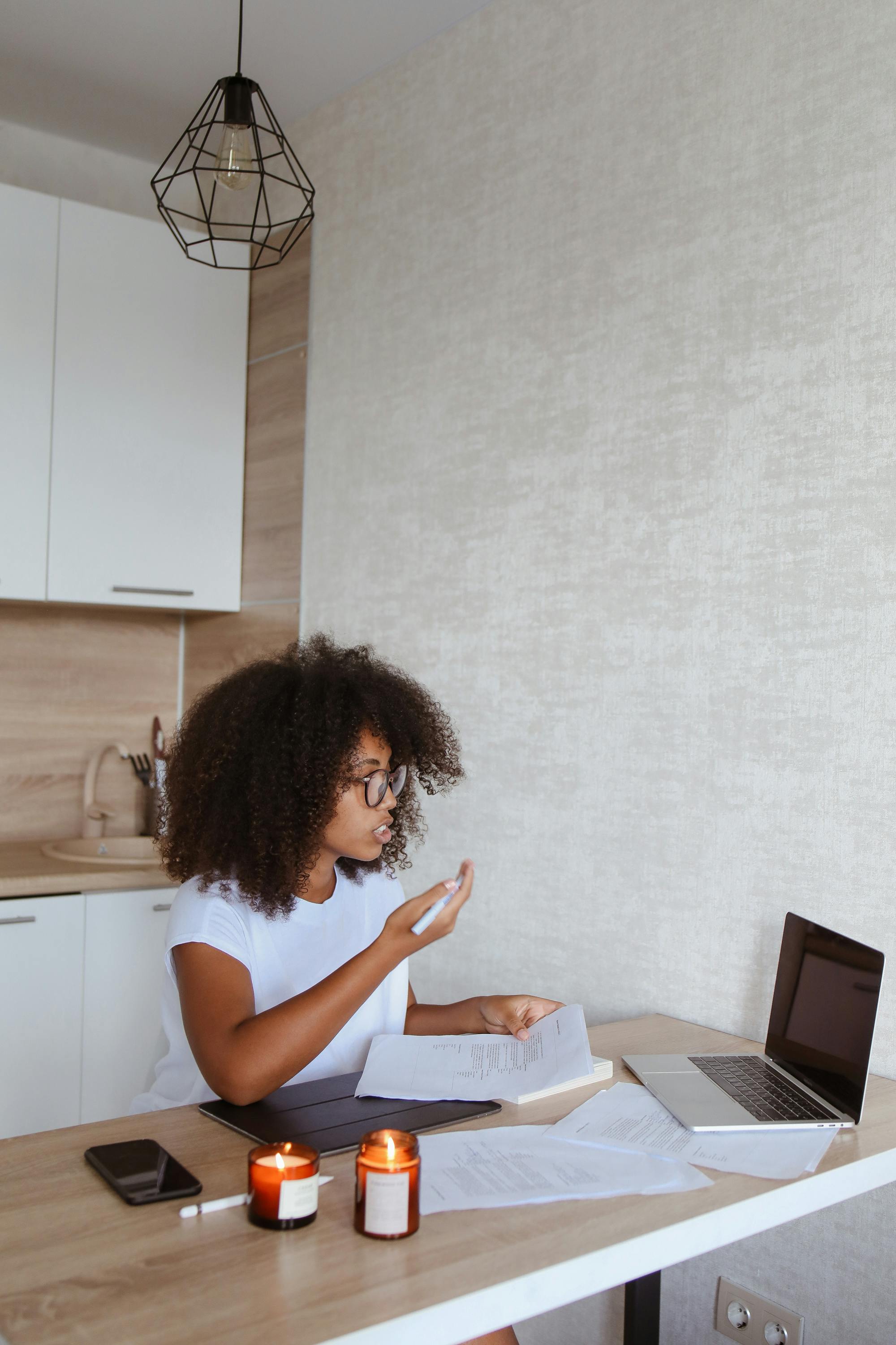 a woman talking while on a video call