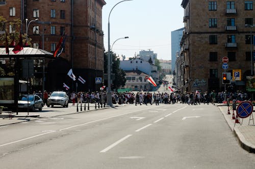 Free Crowd of People with Flags on Street Protest Stock Photo