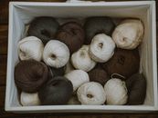 Brown Gray and White Yarn Rolls