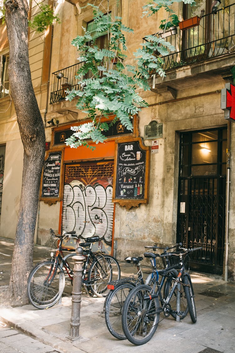 Parked Bicycles Outside A Building