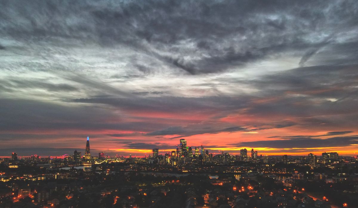 The London skyline at sunset