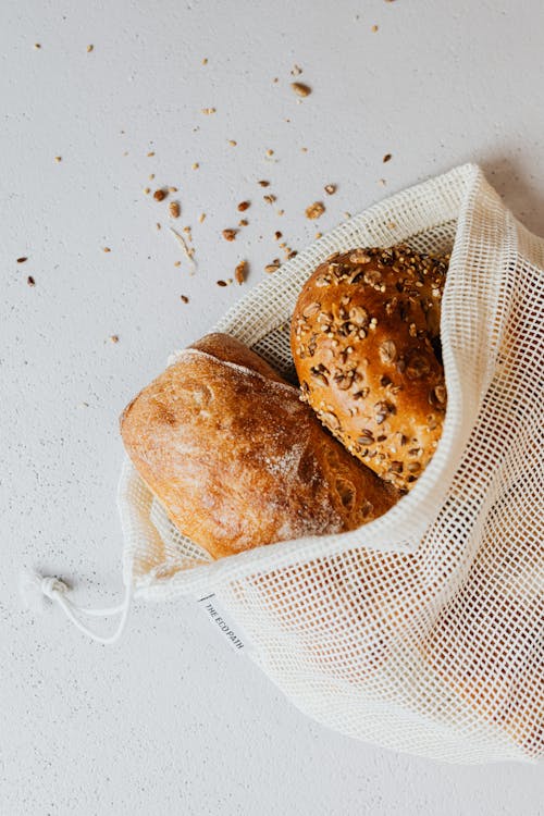 Free Breads in Reusable Net Bag Stock Photo