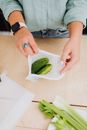 Person Holding Green Vegetable on White Paper