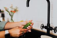 Person Holding Green Vegetable With Water Droplets