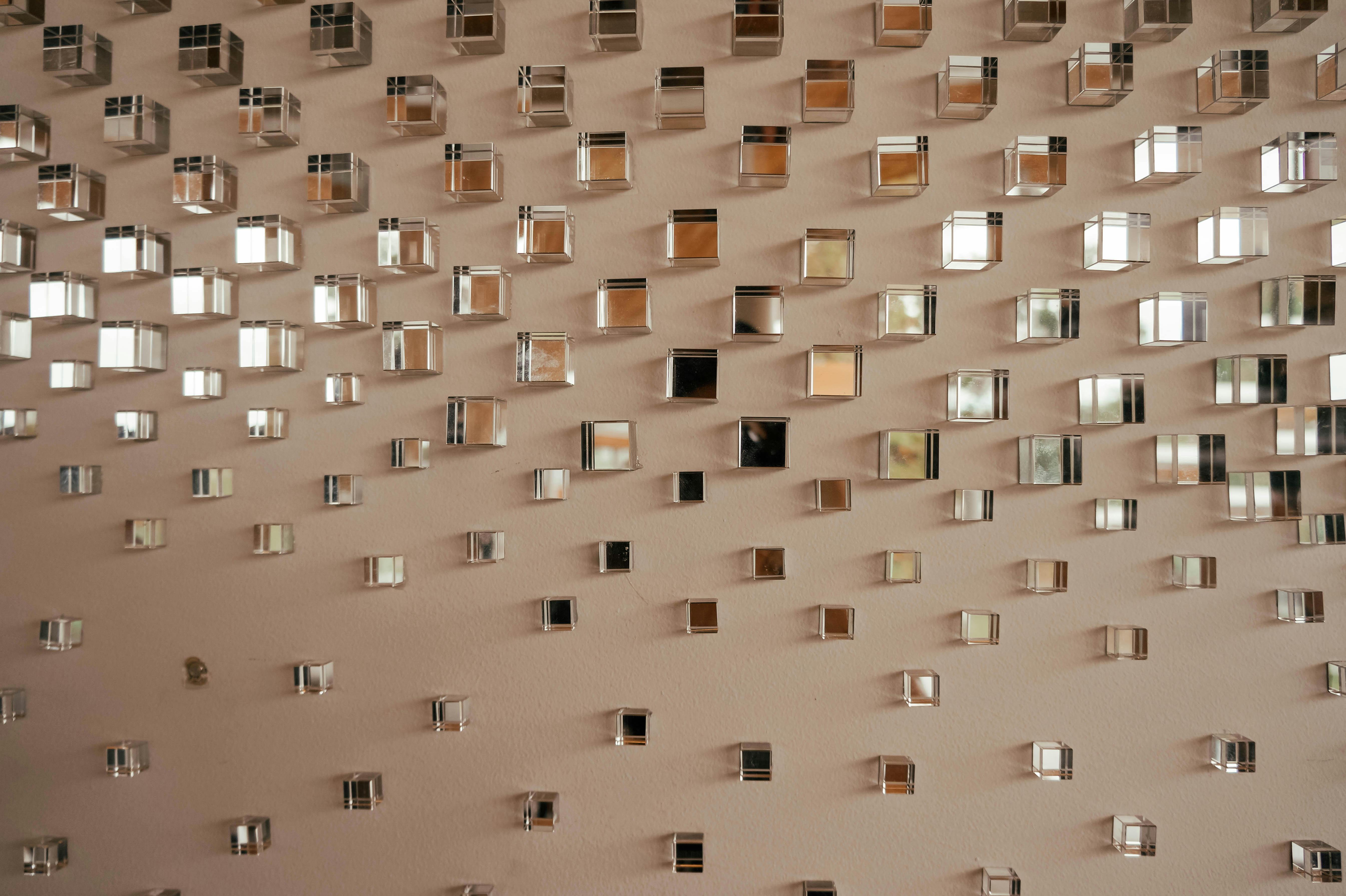 glass cubes mounted on the wall