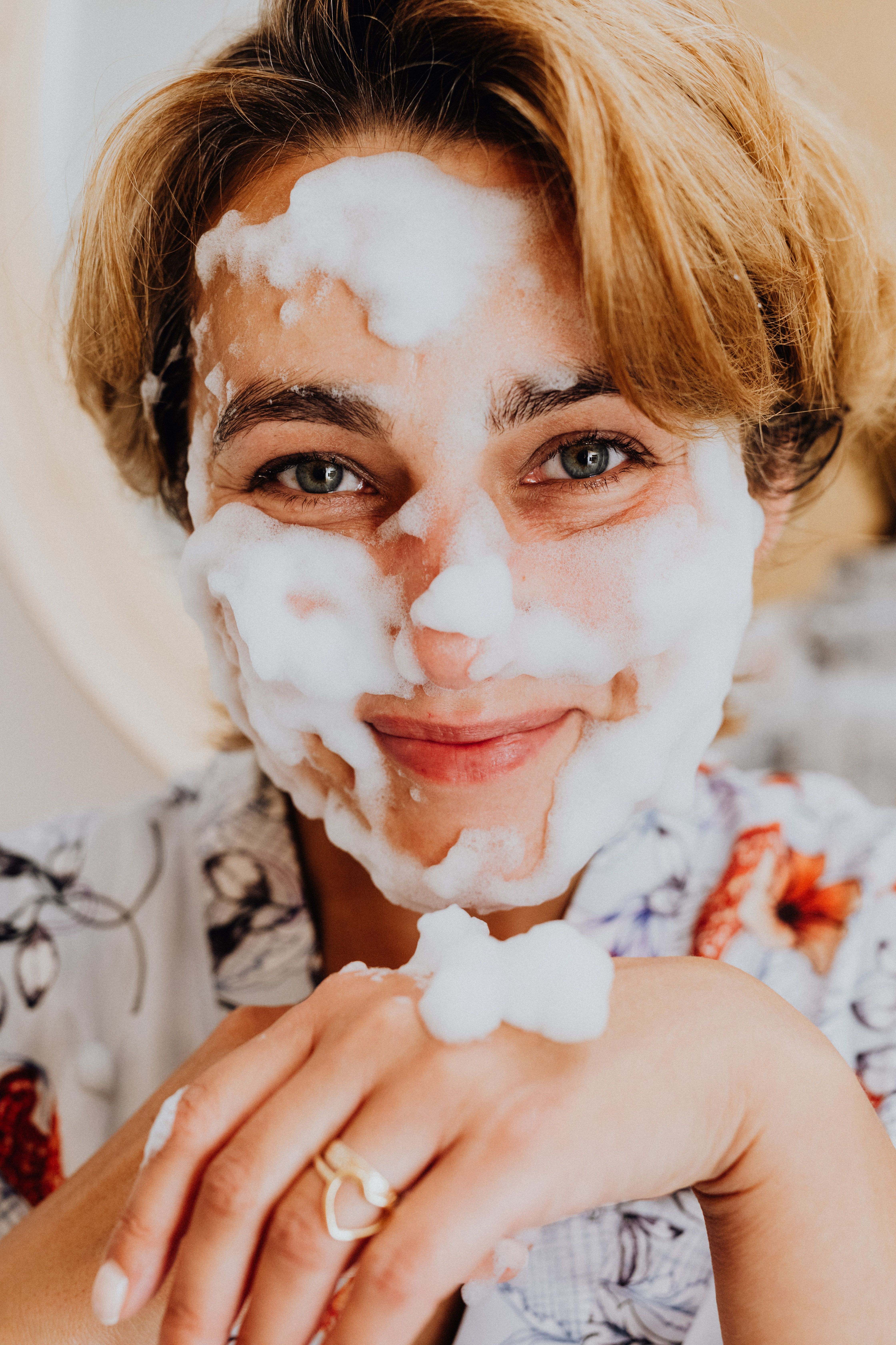 Founder portrait in a calm skincare studio