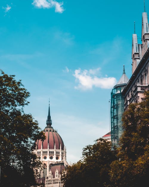 Dome of the Hungarian Parliament Building Seen from between the Trees 