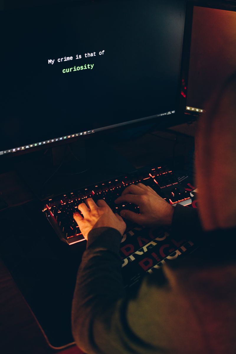 Hands typing on a red backlit keyboard during a late-night intrusion attempt