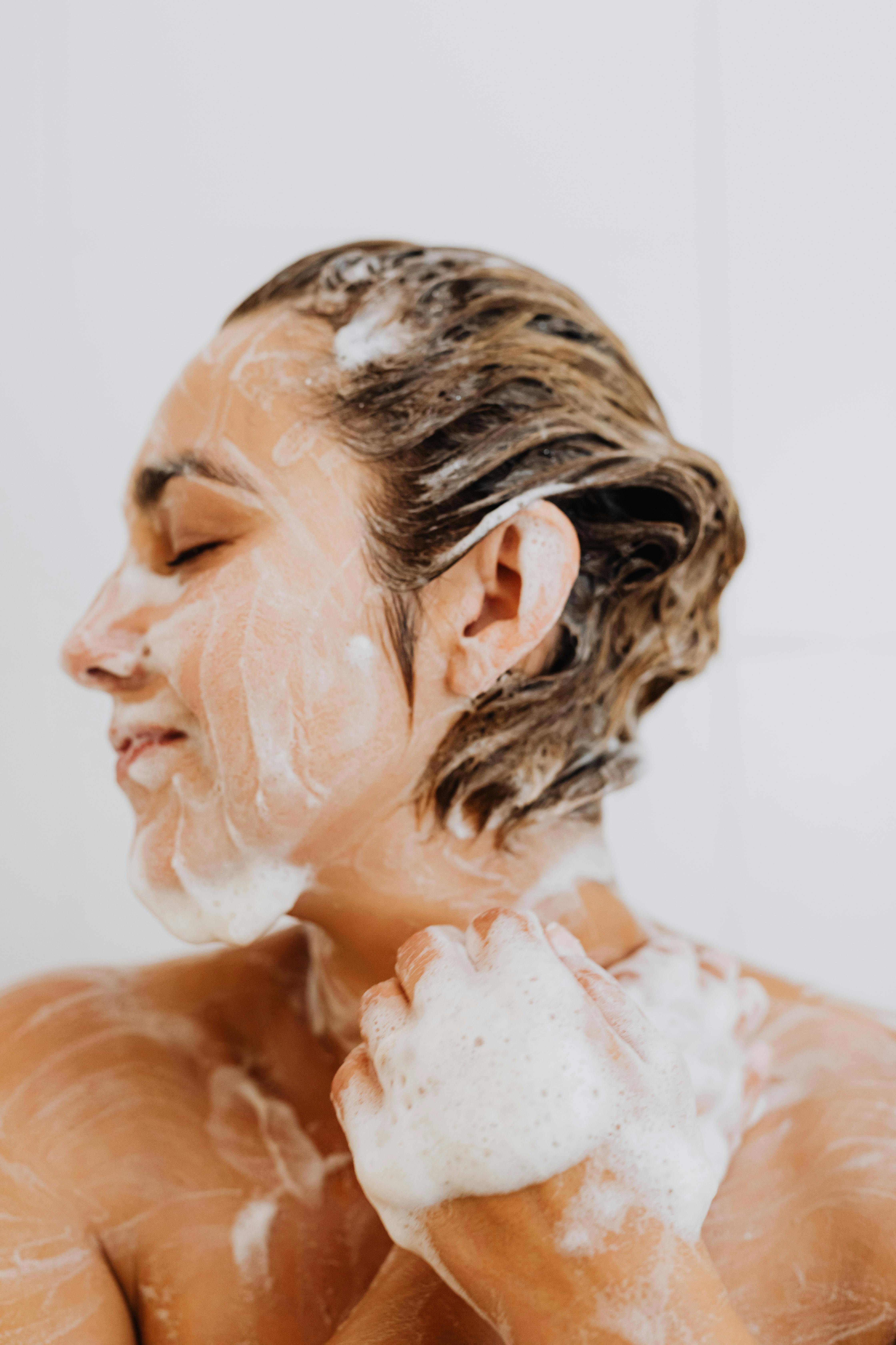 woman covered with soap