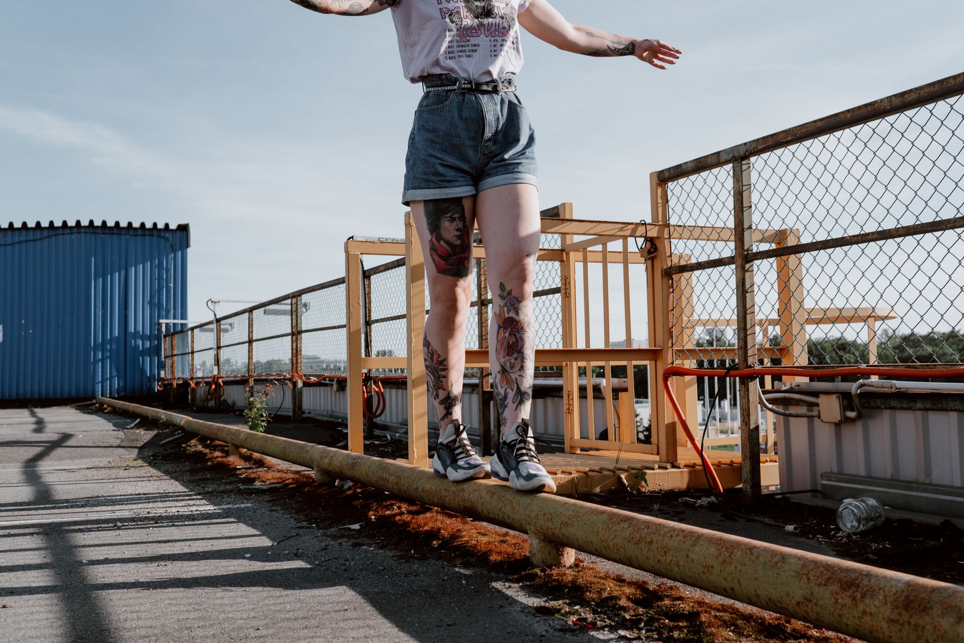 Person Walking on a Pipeline
