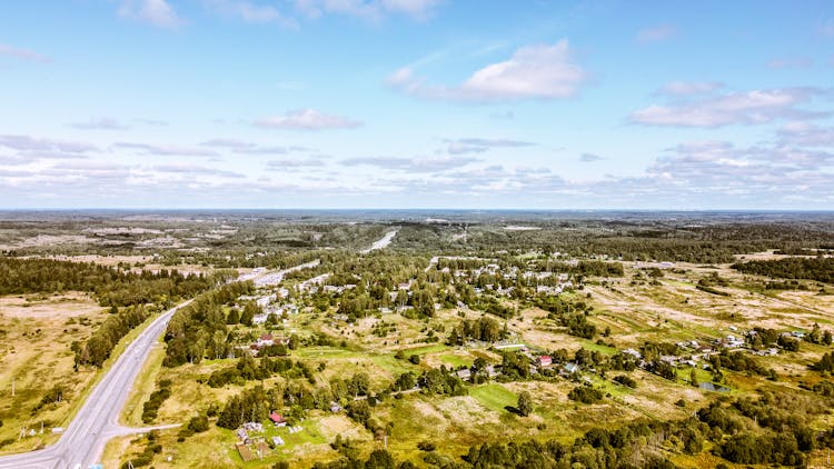 Aerial View Of Houses In The Grassland