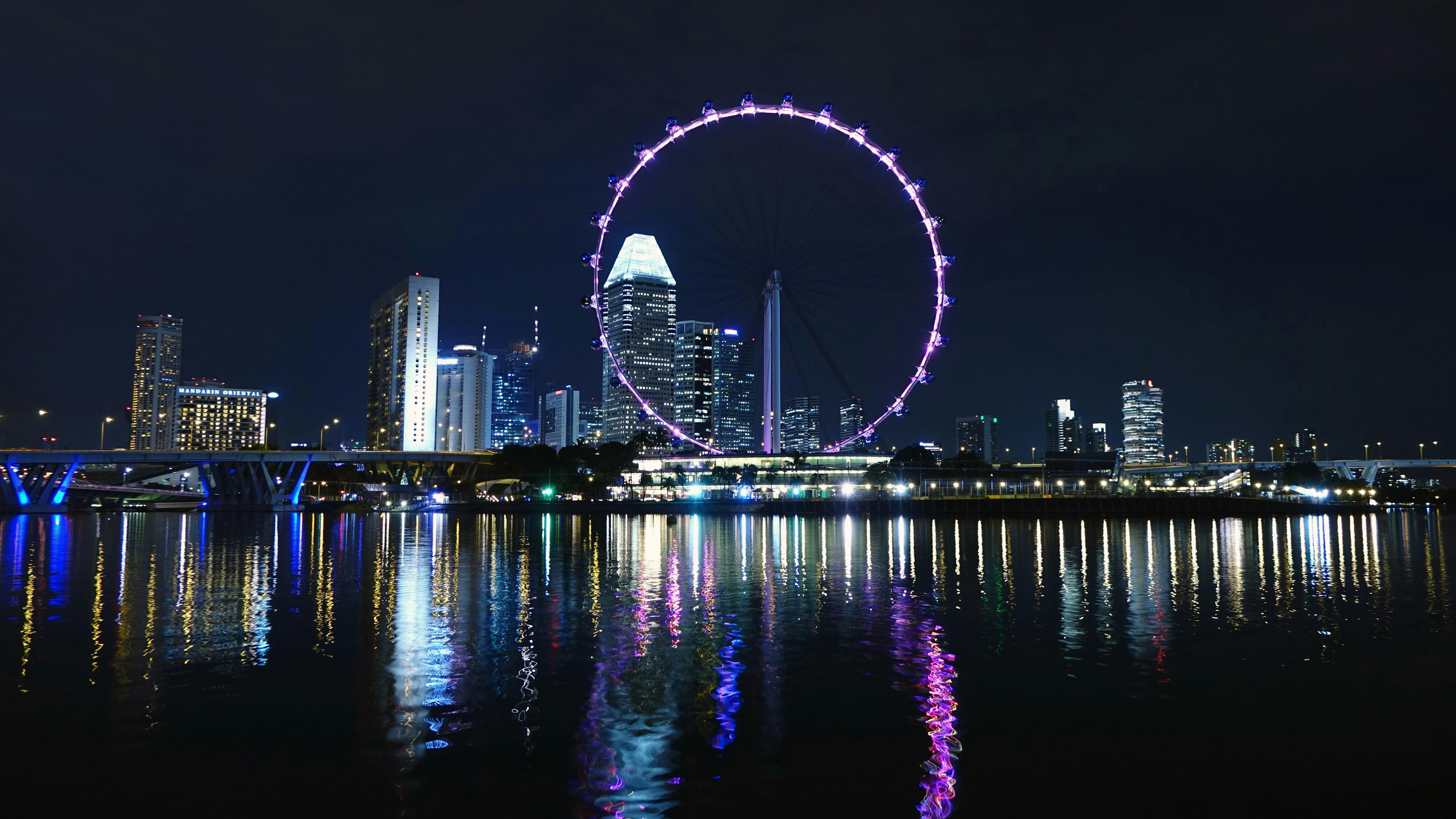 Wallpaper Singapore city night skyscrapers buildings promenade lights  3840x2160 UHD 4K Picture Image