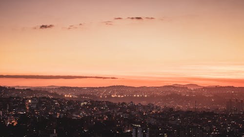 Aerial View of City During Sunset