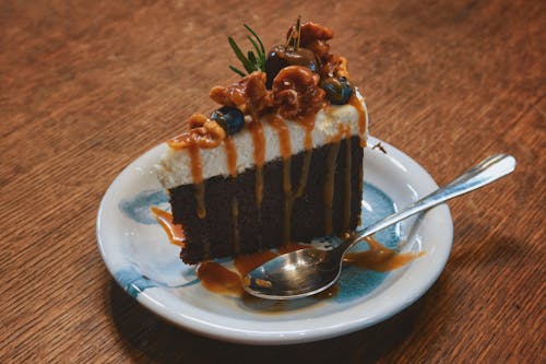 A Chocolate Cake with Walnuts and Caramel Drizzle