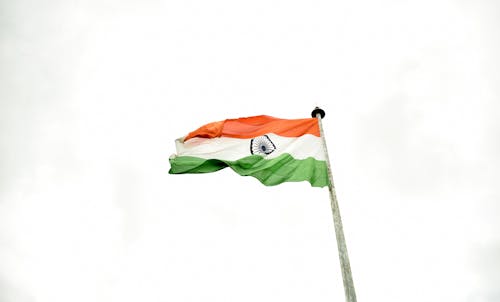 The National Flag of India Waving on a Flag Pole