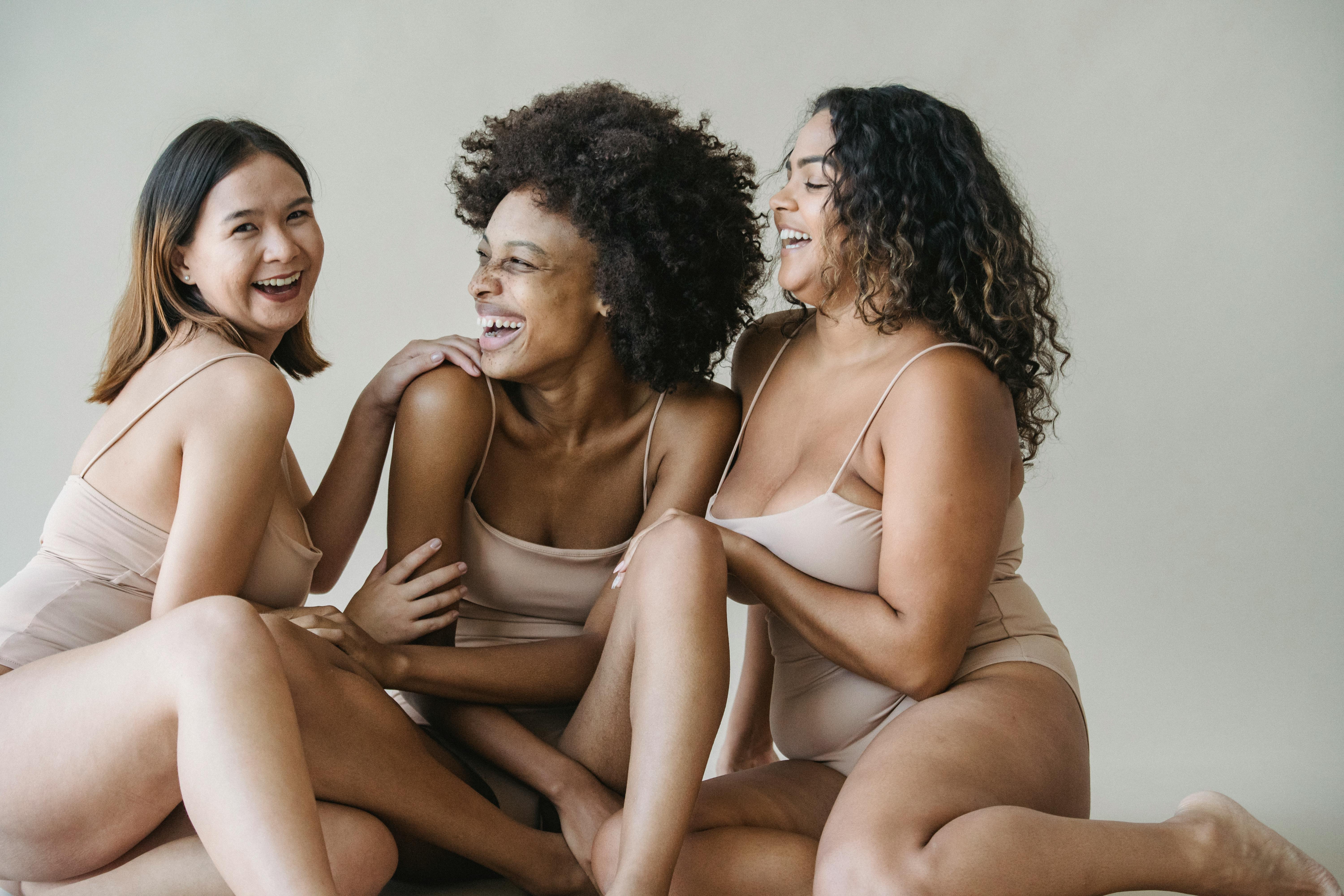 Happy Diverse Women in Lingerie in Studio · Free Stock Photo