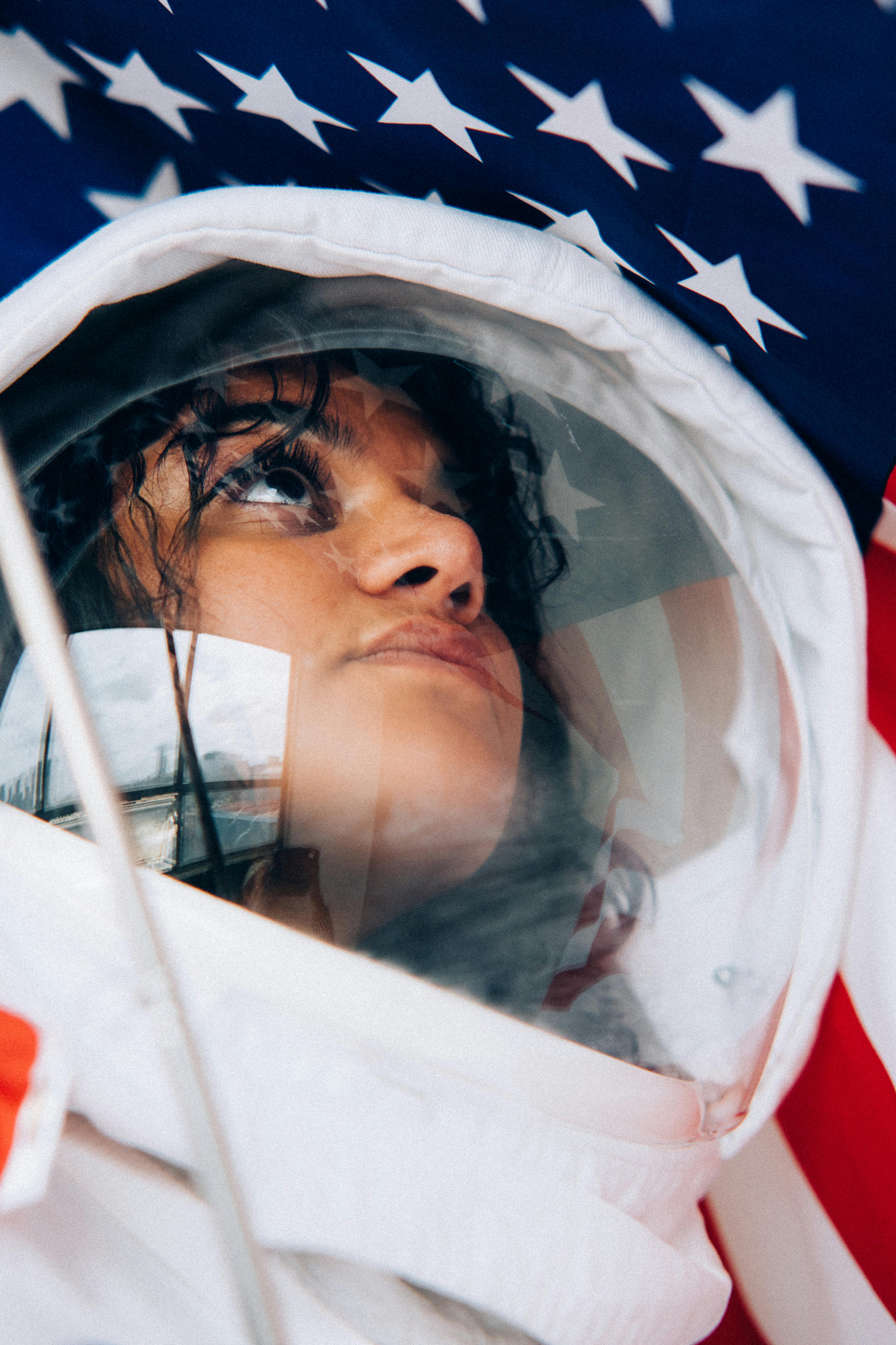 Close-Up Shot Of A Woman In A Space Suit