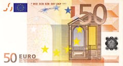 50欧元纸币的详细图像，带有欧盟符号和建筑图案