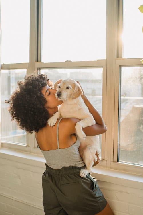 無料 日光の下で犬にキスするアフリカ系アメリカ人の女性 写真素材