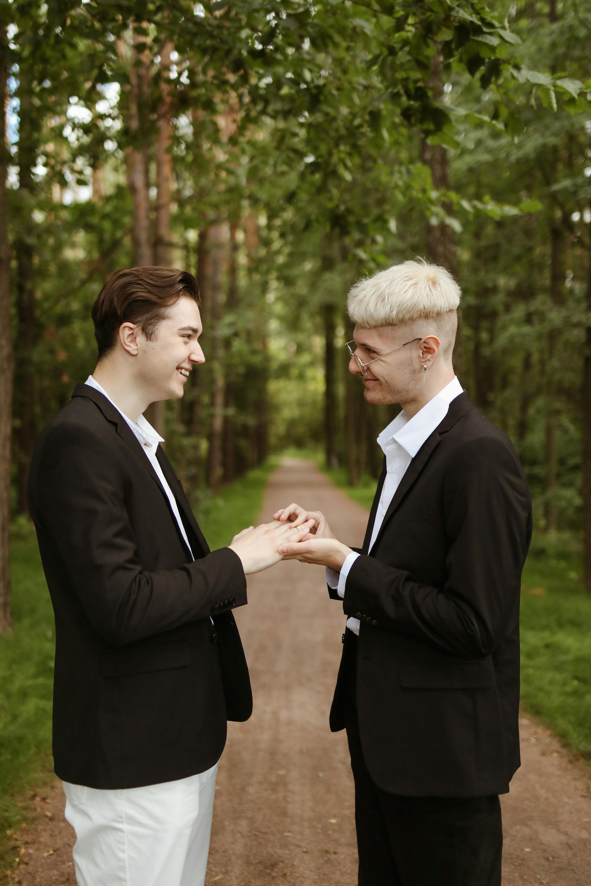 a couple in casual wear standing face to face