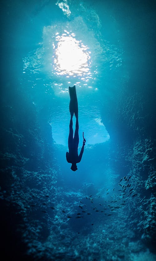 Personne En Combinaison Noire Sous L'eau