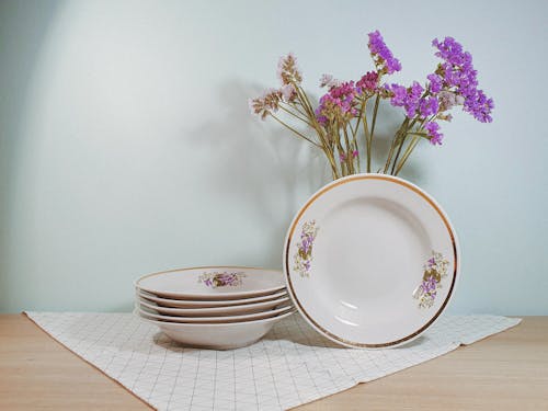 Porcelain Plates with Purple Flowers