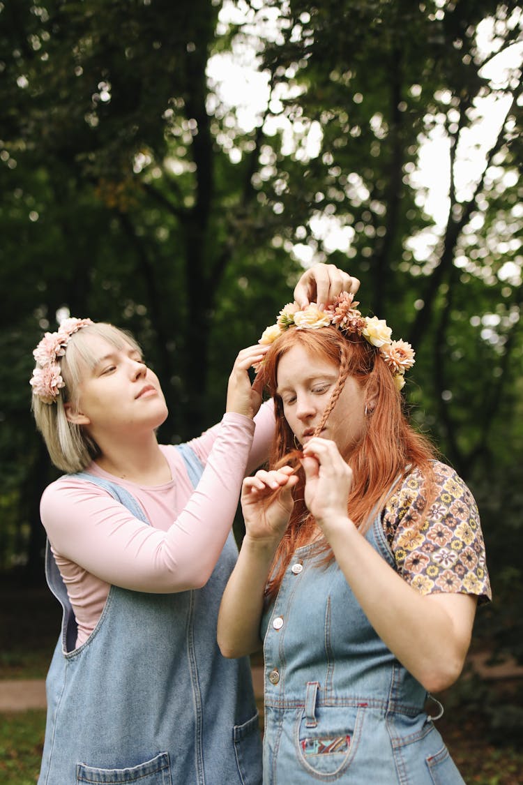 Pretty Young Girls Wearing Flower Crowns