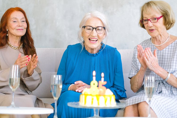 Senior Women Celebrating Birthday At Home