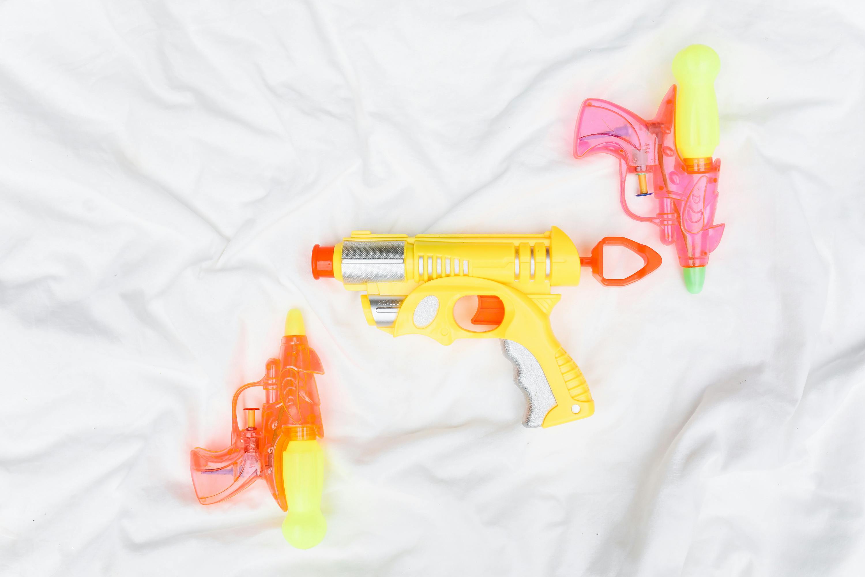 water guns in close up photography