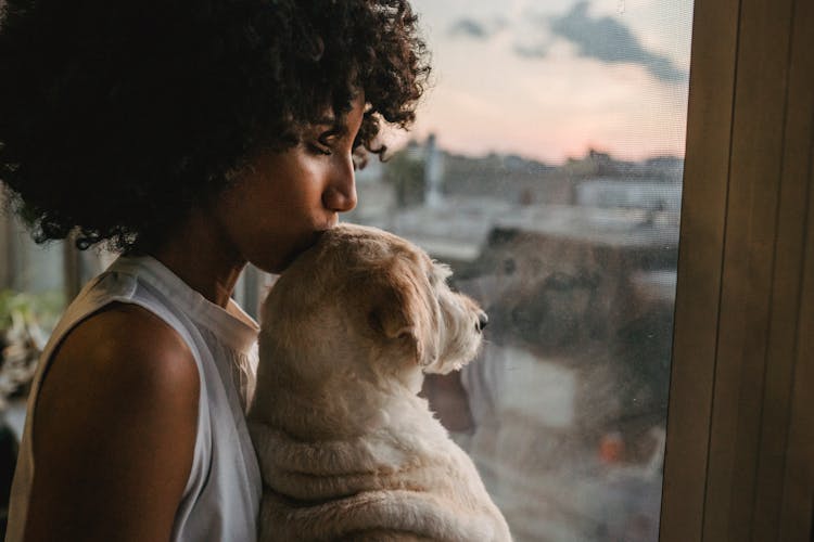 Crop Black Woman Kissing Cute Dog